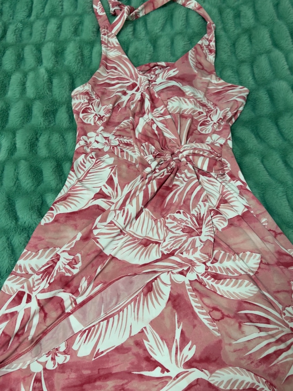 Tommy Bahama Pink and White Tropical Halter Maxi Dress